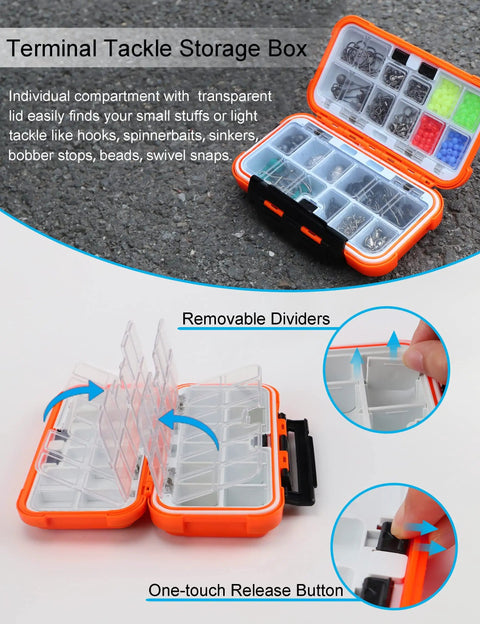 Small Kayak Tackle Box Waterproof Mini Lure Box With Sealed Rubber Gasket Portable Hook Organizer for kayak fishing open showing compartments