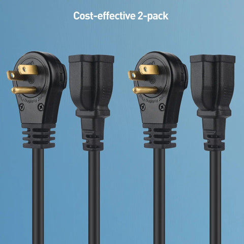ETL Listed 2-Pack 16 AWG 360 Degree Rotating Flat Plug Short Extension Cords 1ft NEMA 5-15P To 5-15R Low Profile Black