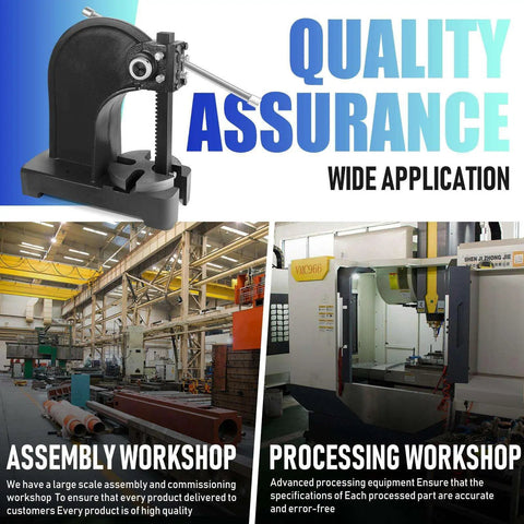 Heavy Duty Manual Arbor Press Machine 3 Ton Cast Iron Desktop Hand Tool For Stamping Forming Bending Stretching And Riveting in workshop setting.