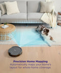 Robot Vacuum With Self Empty Base And 60 Day Bagless Capacity navigating living room with SmartPath LiDAR, pet on rug