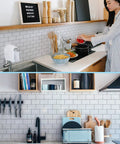 Premium Peel And Stick Tile Backsplash Kit, 12 By 12 Inch Tiles, 10 Pack For Kitchen Walls, bright white finish installed in kitchen