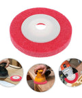 Sturdy Red Nylon Buffing Disc For Metal And Wood Repair Work With Lightweight Abrasive Wheel Design That Resists Wear Tear For Auto Maintenance Projects Using Non Woody Grinding Tools on display.