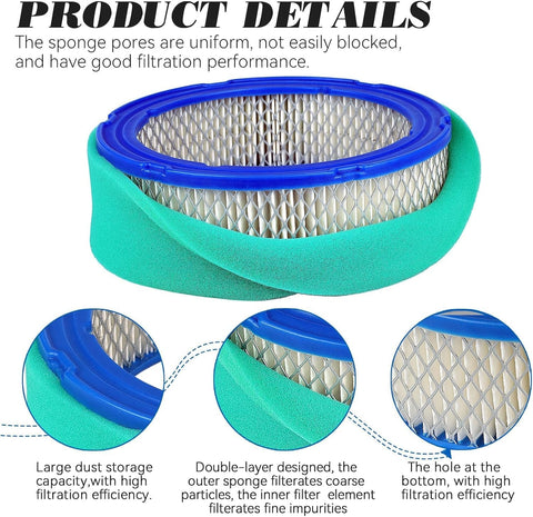 Air Filter Replacement Pack for Briggs and Stratton Vanguard V Twin Engines 16HP 18HP with pre-filter, blue rim and mesh design