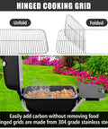 Heavy Duty Hinged Cooking Grid For Veteran Outdoor Grills Goof Proof Charcoal Flip System showing unfolded and folded positions.