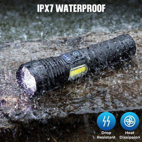 Rechargeable LED Flashlight 2 Pack Ultra Bright 99,000 Lumens Handheld Waterproof Flashlights in water to show IPX7 rating