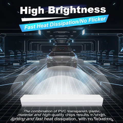 Hexagon LED Garage Light Hella Bright 168W 6500K 18480 Lumens Five Grid Panel showcased in futuristic setting with car