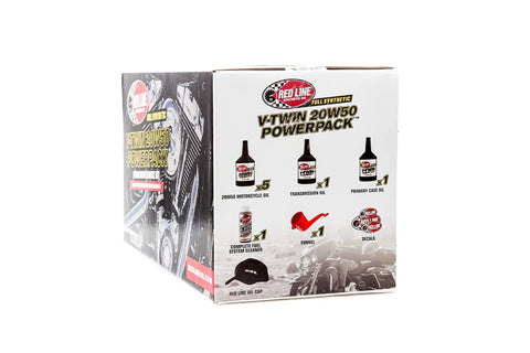 Big Twin 20W50 Power Pack Oil Kit With KN High Performance Filter box showing included items like oils, filter, and accessories.