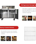 Heavy Duty 48 Inch Sandwich And Salad Prep Table Refrigerator With Stainless Steel Chassis 13.4 Cubic Foot Storage dual open counter with shelves