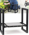 Heavy Duty Folding Garden Kneeler And Seat With Handles, Stable Stool for Kneeling or Sitting, shown outdoors with foam pad