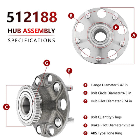 Diagram of Rear Wheel Bearing Hub Assembly Pair With ABS For Acura TL 2004-2008 And Honda Accord 2003-2007 Gas Models Not Hybrid