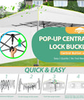 10x20 Pop Up Canopy Shelter With Six Sidewalls No Fuss One Push Setup Waterproof UPF 50 Gazebo for outdoor events, shown with setup instructions.