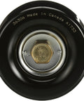 Front view of Gates 36306 DriveAlign belt drive idler pulley with black housing and gold-toned center bolt