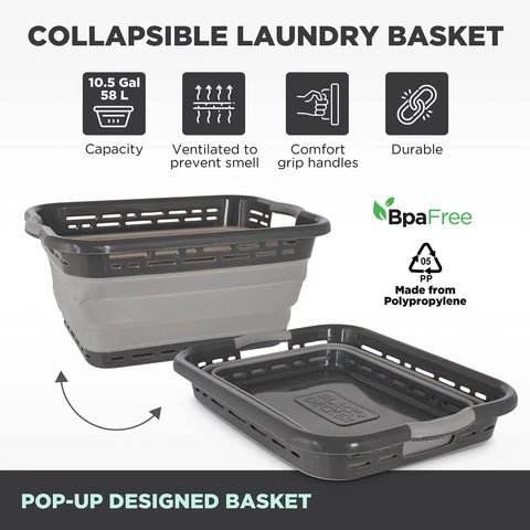 Big 25 Inch Collapsible Laundry Basket With Dual Comfort Grip Handles Ultra Slim Pop Up Hamper for laundry towels and travel