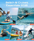 Beach and cruises showing two pack waterproof fanny pack with IPX8 dry belt during kayaking, swimming, diving, boating, surfing