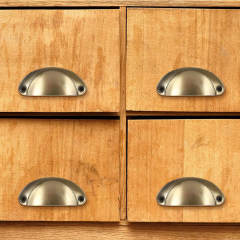 Retro Copper Finish Iron Cabinet Pulls 10 Pack Sturdy Drawer Handles Great Grip Easy Install Heavy Duty Kitchen Hardware on wooden drawers.