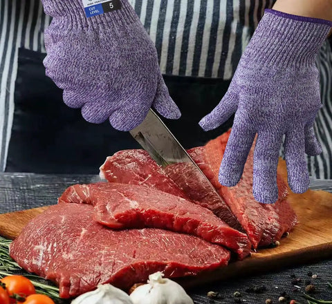 Pro Chef Cut Resistant Kitchen Gloves EN388 Level 5, Food Grade Safety Gloves For Oyster Shucking, Cutting Meat, Violet, Medium