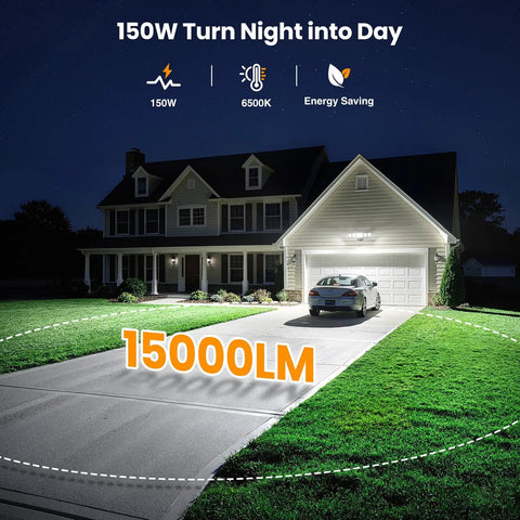 Hella Bright 150 Watt LED Flood Lights Outdoor 15000 Lumens Supercharged Security Lighting With Five Adjustable Heads And Switch Control To Light Up Your Yard Like Broad Daylight Anytime