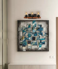 Three Light Dope Vintage Wood Wall Mount Sconce With Bubble Glass Shade above modern abstract wall art in hallway