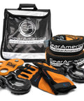 9 Ton Off Road Recovery Kit With Tow Strap Tree Saver Snatch Block Pulley D Ring Shackles Winch Line Dampener Bag And Gloves For 4x4 Black Trail Ready displayed with gear in black bag and accessories