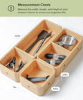 Modular Bamboo Drawer Organizer Set With Magnetic Containers And Removable Inserts, showcasing cutlery and measuring cups
