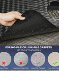 Close-up of 48 By 30 Inch Chair Mat For Low Carpet Floors with 0.2 inch spikes showing anti-slip design on low-pile carpet.
