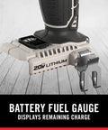 Rock Solid Cordless Drill And Impact Driver Combo Kit Packing Two Powerful Tools For Nitty Gritty Projects With Compact Build High Torque Kick And Reliable Performance Made For Diy Hustlers And Pros Alike, showing battery fuel gauge.