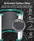 HEPA Air Filter Replacement For Tower Purifier Pure Cool Link TP01 TP02 TP03 AM11 BP01 Models Replaces 968126-03 2 Pack showing activated carbon filter close-up and illustrations for pet, cooking, smoking, and VOC odor removal.