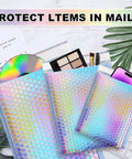 Metallic Holographic Bubble Mailers Set Of Fifty In Three Size Options With Waterproof Self Seal Adhesive Foil Glitter Shipping Bags