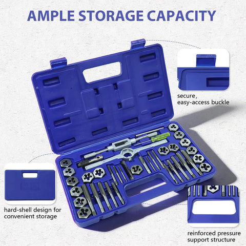 40 Pcs Tap And Die Set SAE Standard Thread Repair Kit Threading Tool Set For Cutting External And Internal Threads With Storage Case