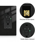 Sleek Black GFCI Outlet 15 Amp GFI Electrical Receptacle with precision socket layout and visible status indicator.