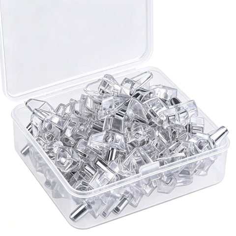 Clear 5mm Plastic Shelf Pegs 20 Pack Self Locking Clips for Kitchen Cabinets Bookshelves Closet Furniture Replacement Pins in box
