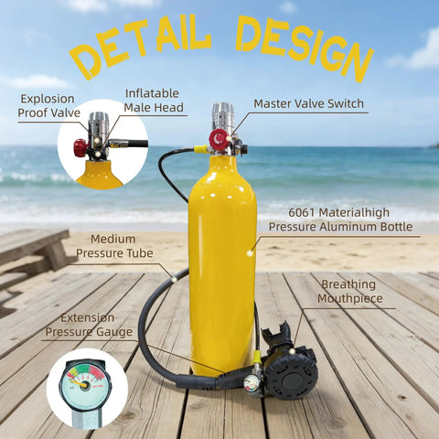 Compact 2L Scuba Tank Kit With Backpack And Regulator Hands Free Portable Dive Cylinder For 25 30 Minutes Of Breath DOT Certified