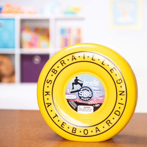 Yellow skateboard wheel from Mystery SK8 Collector Set Series 2 Ultimate Pack With Collector Case Four Finger Boards Pro Trucks