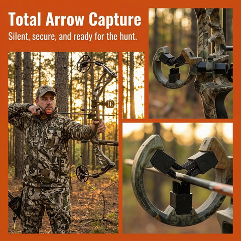 Brush Whisker Biscuit Arrow Rest With Nylon Bristle Design on camouflage bow being used for hunting in forest