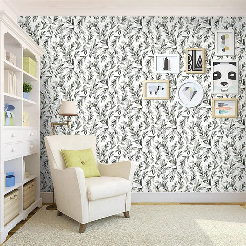 Room with Dope Green Leaf Peel And Stick Wallpaper Self Adhesive Olive Leaf Sage Eucalyptus Farmhouse Vinyl Roll on wall