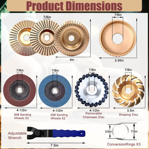 14 Piece Wood Carving Disc Set For 4 Inch Or 4 And A Half Inch Angle Grinders Includes Chainsaw Disc 12 Tooth Shaping Disc