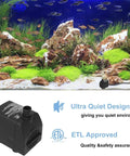 Ultra Quiet Submersible Water Pump With Dry Burn Protection 160 GPH in aquarium, adjustable flow control, low noise operation.