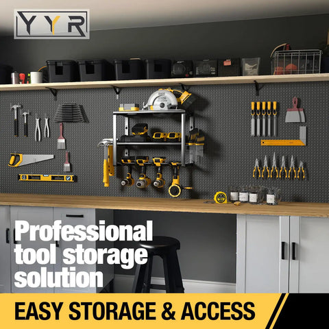 Heavy Duty Power Tool Organizer Wall Mount Cordless Drill Hanger Storage Rack Battery Tools Holder With Charging Station Shelf in workshop