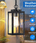 Top Shelf Build And 11 Inch Black Outdoor Pendant Light Comes Loaded With Smart Dusk To Dawn Sensor showing weather resistance features.