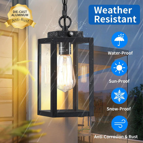 Top Shelf Build And 11 Inch Black Outdoor Pendant Light Comes Loaded With Smart Dusk To Dawn Sensor showing weather resistance features.