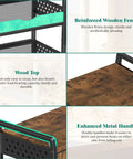 Sleek Four Tier Rolling Storage Cart Built With Sturdy Metal And Smooth Wood Shelves, showcasing wood top and reinforced wooden fence.