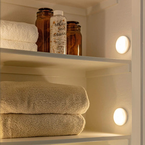Six Pack Wireless LED Motion Sensor Lights Battery Powered Portable Under Cabinet Lighting For Home Use Indoor Hallway Stair Night Light No Mess Cordless Mount Anywhere Convenience