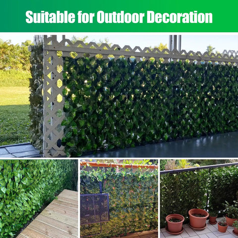 Outdoor Ivy Privacy Fence Screen 120 By 40 Inches Faux Hedge Wall Cover UV Resistant No Fade installed on patio