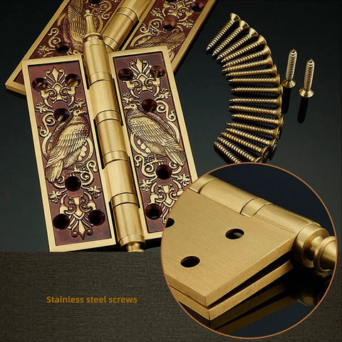 5-Inch European-Style Copper Door Hinge for Cabinets and Rooms, Thick Retro Antique Gold Finish, shown with screws
