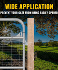 Wall Mount Butterfly Gate Latch For 1-3/8 To 1-5/8 Inch Frames, shown installed on a wooden post with chain link fence