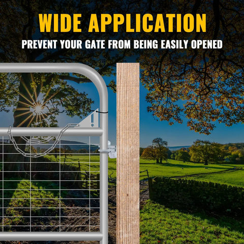 Wall Mount Butterfly Gate Latch For 1-3/8 To 1-5/8 Inch Frames, shown installed on a wooden post with chain link fence