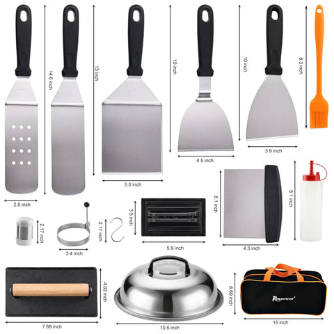 Ultimate 29 Piece Griddle Accessories Kit With Teppanyaki Spatulas Scraper Basting Cover And Grill Press For Camp Chef Home Cooking