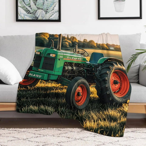 Farm Tractor Flannel Throw Blanket 60 By 80 Inches Extra Soft Cozy And Lightweight Plush Throw for Couch with tractor design.