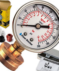 Flow Doctor water pressure gauge kit with brass 0–200 psi gauge and 6 adapters
