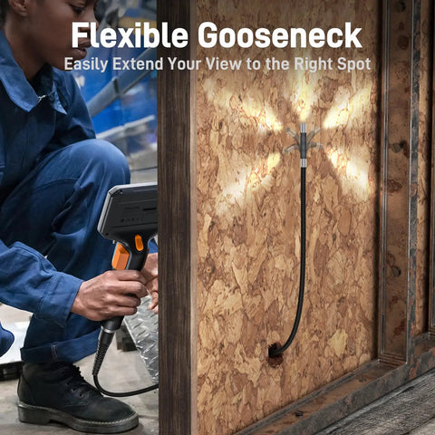 User utilizing 10ft articulating borescope for mechanics and HVAC inspections two way camera probe lets you steer in tight spaces.